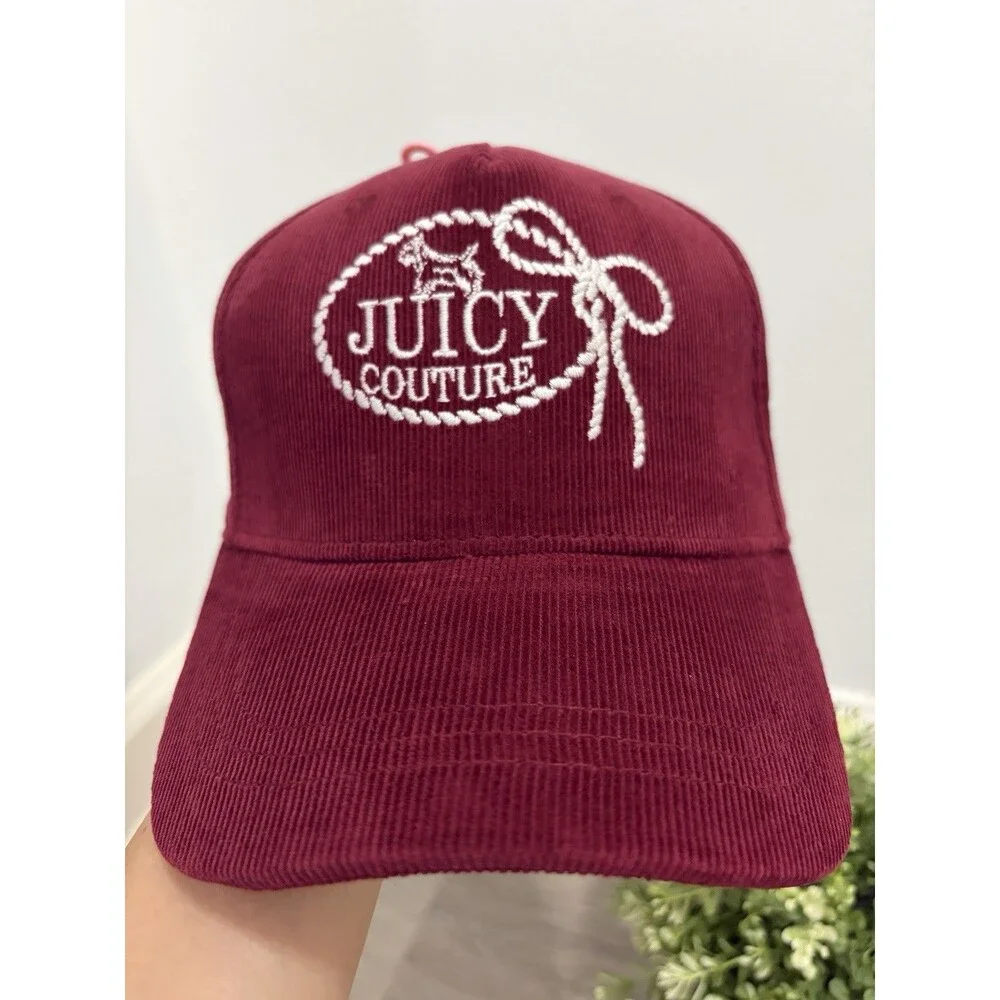 Juicy Couture Corduroy Baseball Hat NWT Maroon Red Embroidered Logo Cap Y2K